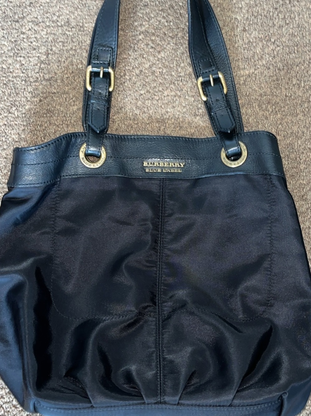 Burberry Black Blue Label Leather-Trim Tote